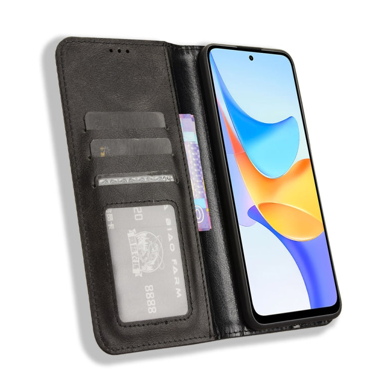 For Honor Play 50 Plus Magnetic Buckle Retro Texture Leather Phone Case(Black)