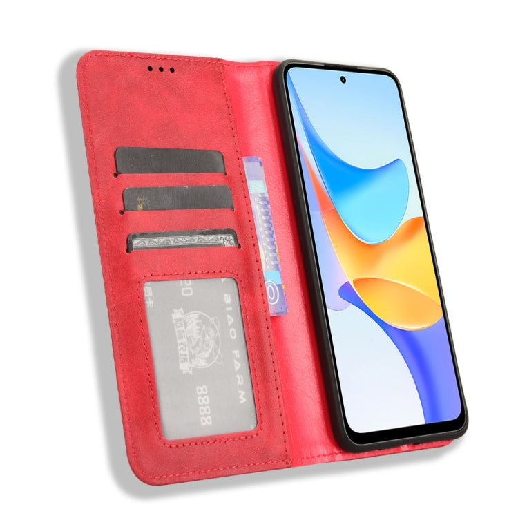 For Honor Play 50 Plus Magnetic Buckle Retro Texture Leather Phone Case(Red)