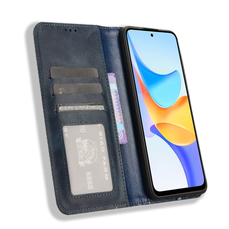 For Honor Play 50 Plus Magnetic Buckle Retro Texture Leather Phone Case(Blue)