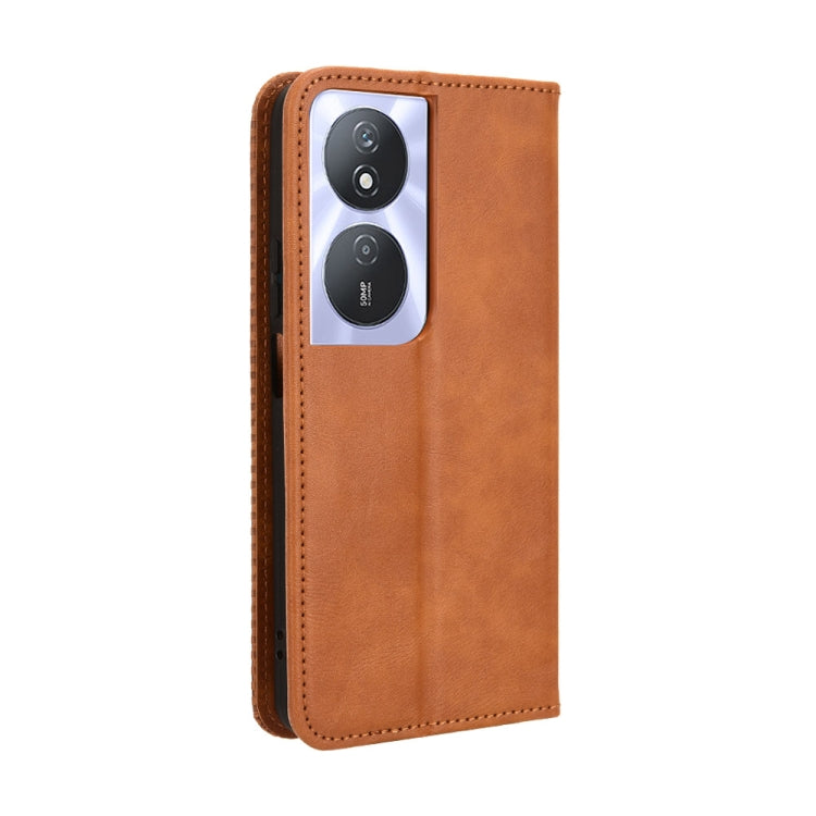 For Honor Play 50 Plus Magnetic Buckle Retro Texture Leather Phone Case(Brown)