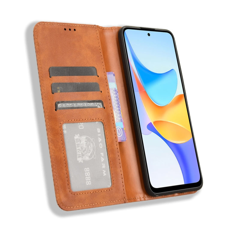 For Honor Play 50 Plus Magnetic Buckle Retro Texture Leather Phone Case(Brown)