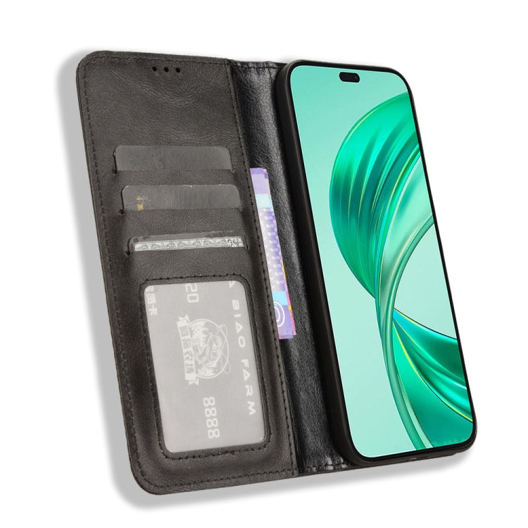 For Honor X8b 4G Magnetic Buckle Retro Texture Leather Phone Case(Black)