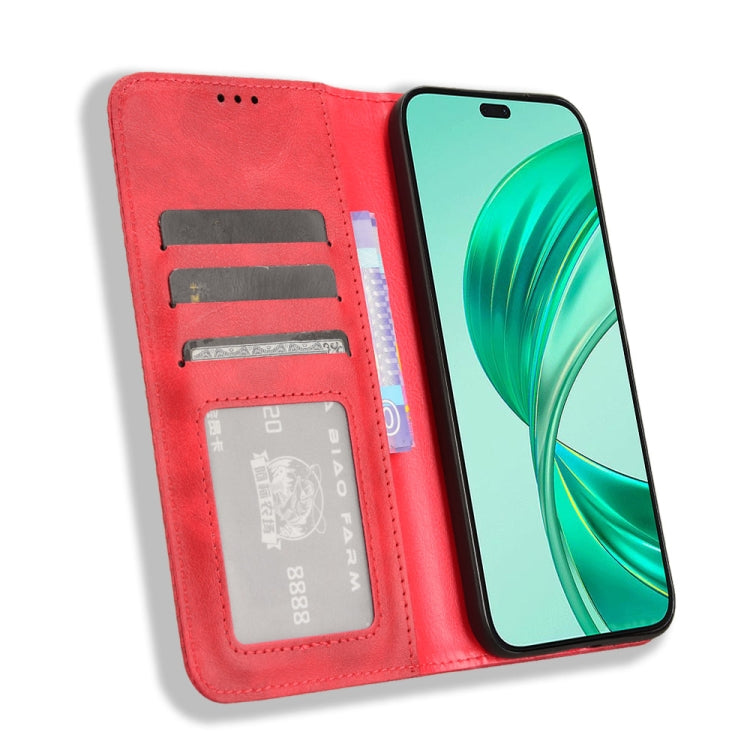 For Honor X8b 4G Magnetic Buckle Retro Texture Leather Phone Case(Red)