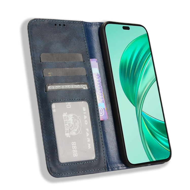 For Honor X8b 4G Magnetic Buckle Retro Texture Leather Phone Case(Blue)