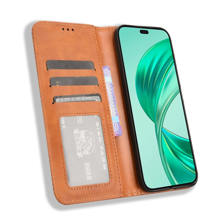 For Honor X8b 4G Magnetic Buckle Retro Texture Leather Phone Case(Brown)