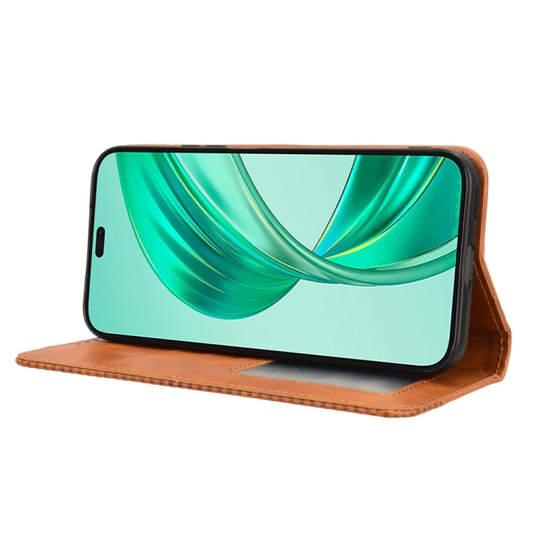 For Honor X8b 4G Magnetic Buckle Retro Texture Leather Phone Case(Brown)