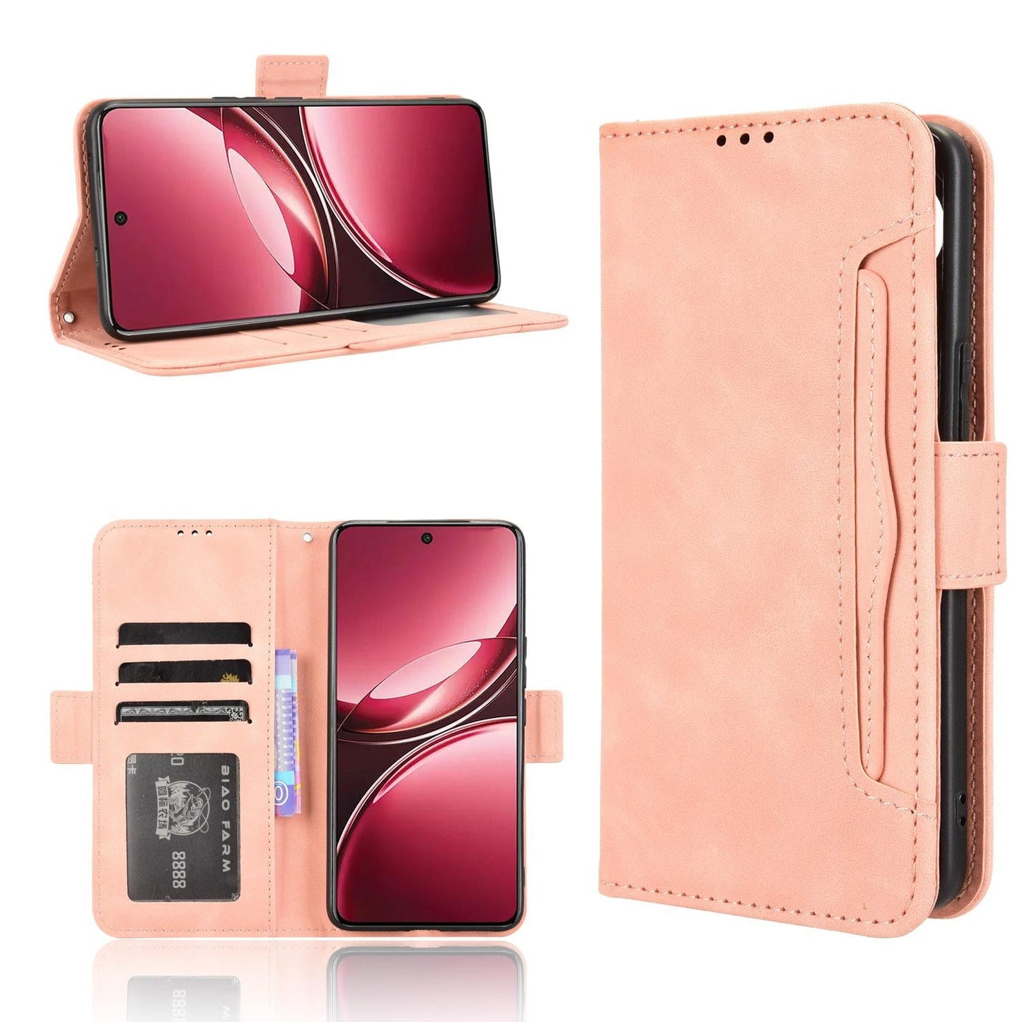 For vivo V50 5G Skin Feel Calf Texture Card Slots Leather Phone Case(Pink)