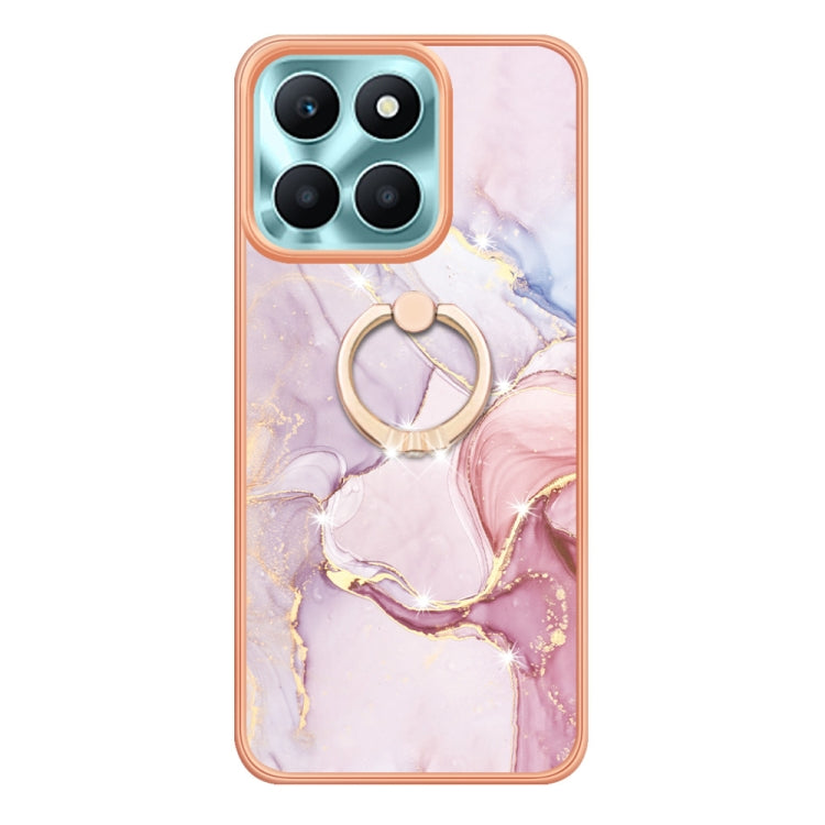 For Honor X6a Electroplating Marble IMD TPU Phone Case with Ring Holder(Rose Gold 005)
