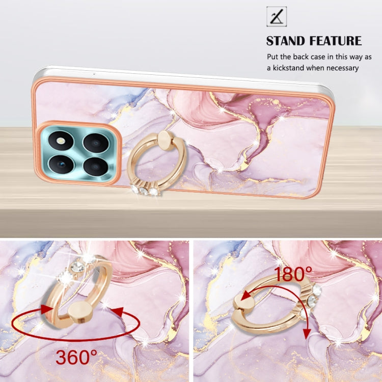 For Honor X6a Electroplating Marble IMD TPU Phone Case with Ring Holder(Rose Gold 005)