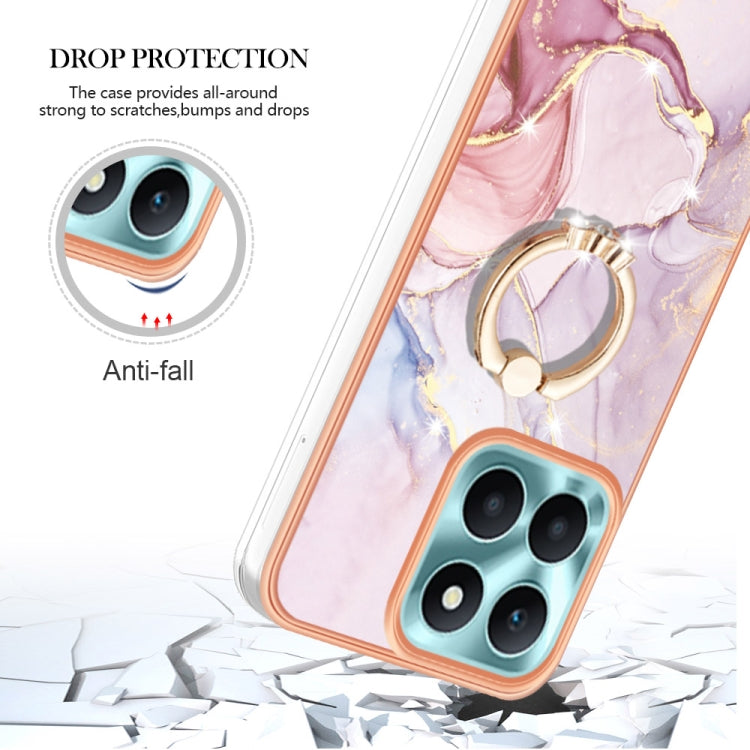For Honor X6a Electroplating Marble IMD TPU Phone Case with Ring Holder(Rose Gold 005)