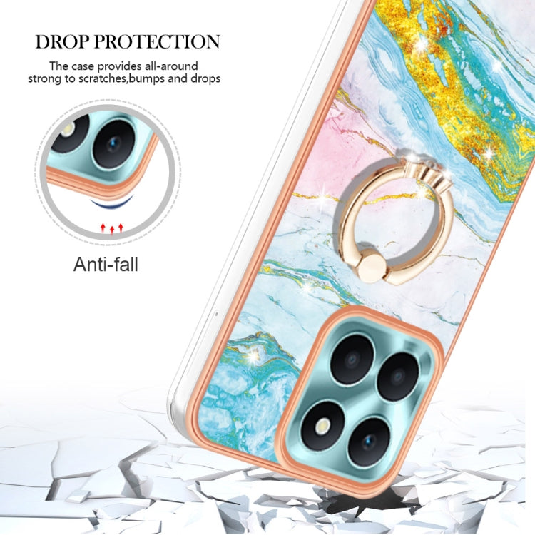 For Honor X6a Electroplating Marble IMD TPU Phone Case with Ring Holder(Green 004)