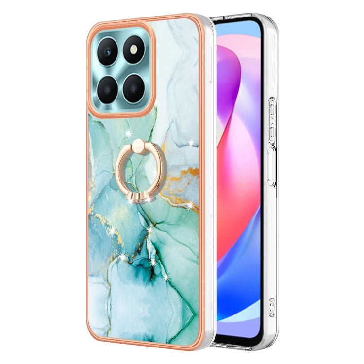 For Honor X6a Electroplating Marble IMD TPU Phone Case with Ring Holder(Green 003)