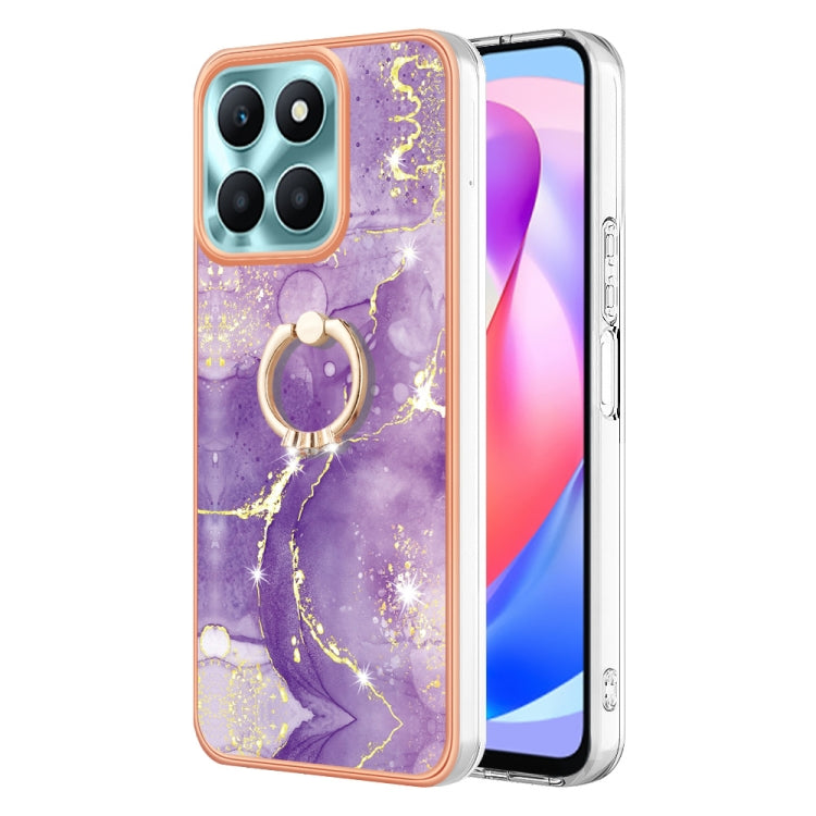 For Honor X6a Electroplating Marble IMD TPU Phone Case with Ring Holder(Purple 002)