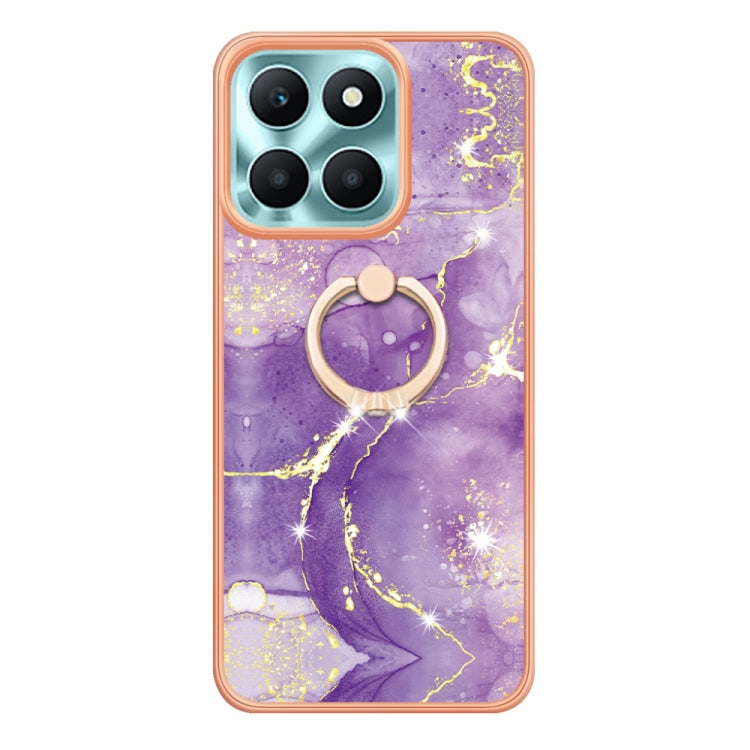 For Honor X6a Electroplating Marble IMD TPU Phone Case with Ring Holder(Purple 002)
