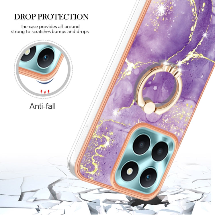 For Honor X6a Electroplating Marble IMD TPU Phone Case with Ring Holder(Purple 002)