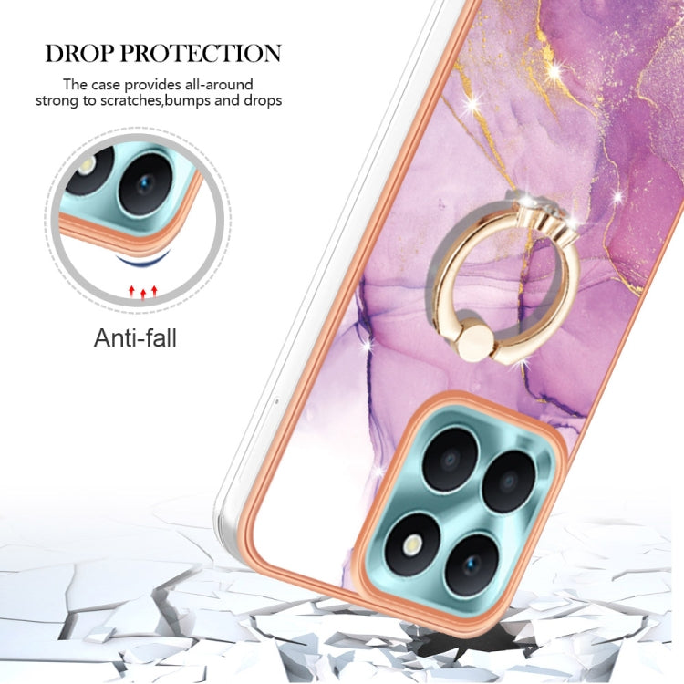 For Honor X6a Electroplating Marble IMD TPU Phone Case with Ring Holder(Purple 001)