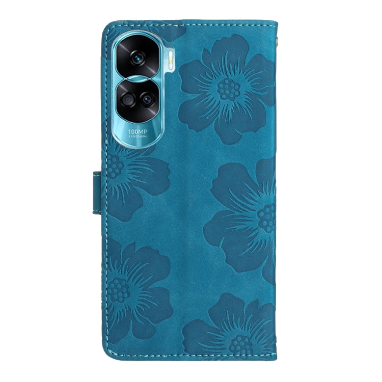 For Honor 90 Lite Flower Embossing Pattern Leather Phone Case(Blue)