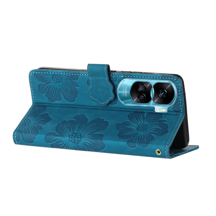 For Honor 90 Lite Flower Embossing Pattern Leather Phone Case(Blue)
