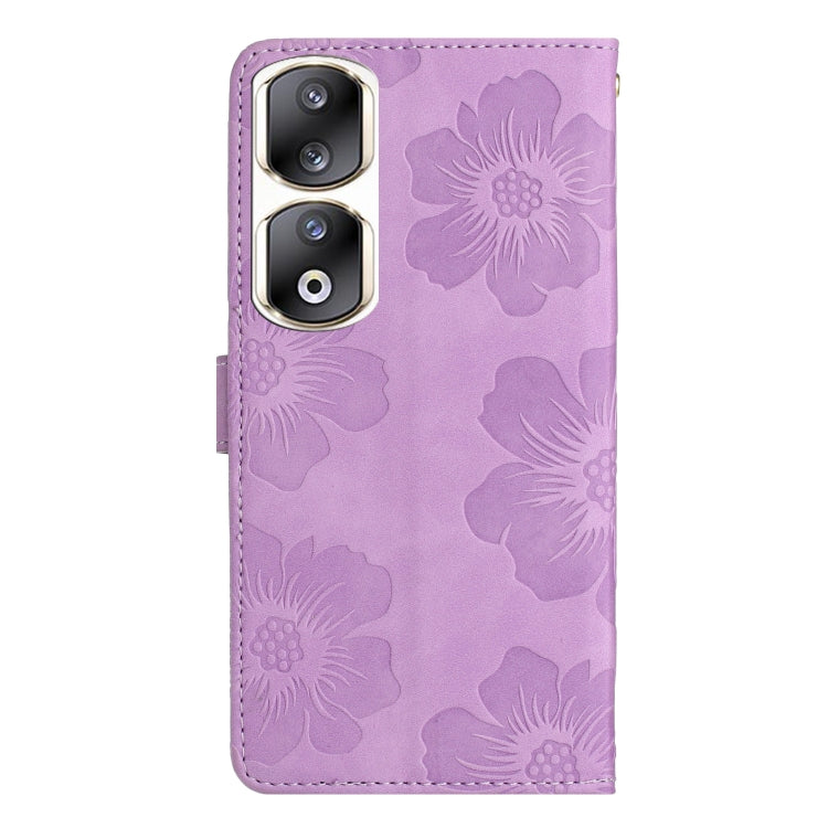 For Honor 90 Pro Flower Embossing Pattern Leather Phone Case(Purple)