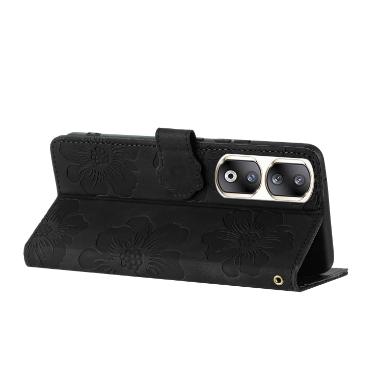 For Honor 90 Pro Flower Embossing Pattern Leather Phone Case(Black)