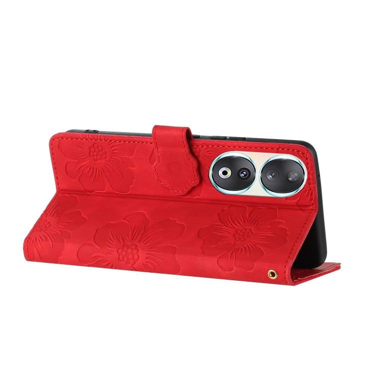 For Honor 90 Flower Embossing Pattern Leather Phone Case(Red)