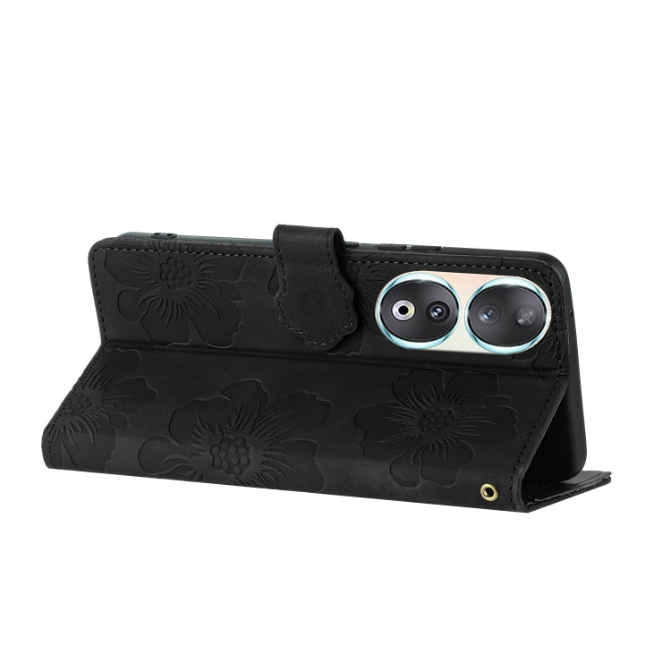 For Honor 90 Flower Embossing Pattern Leather Phone Case(Black)