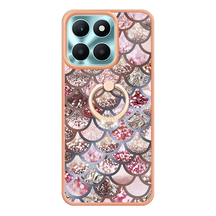 For Honor X6a Electroplating IMD TPU Phone Case with Ring(Pink Scales)