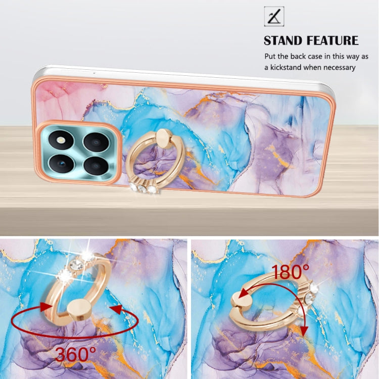 For Honor X6a Electroplating IMD TPU Phone Case with Ring(Blue Marble)