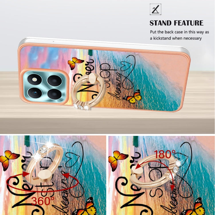 For Honor X6a Electroplating IMD TPU Phone Case with Ring(Dream Butterfly)