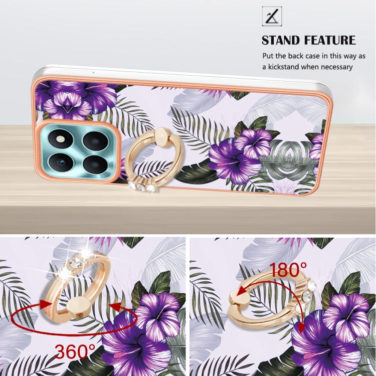 For Honor X6a Electroplating IMD TPU Phone Case with Ring(Purple Flower)