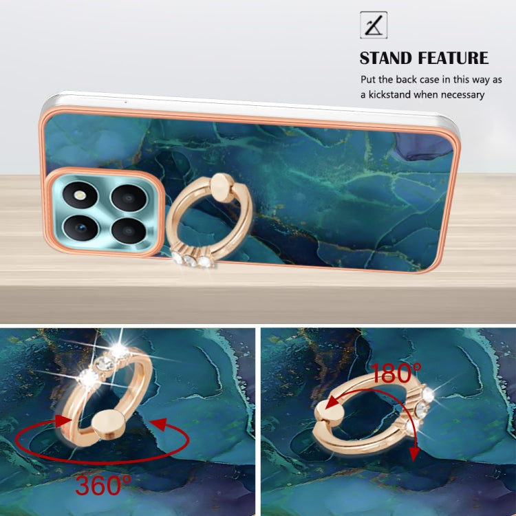 For Honor X6a Electroplating Marble Dual-side IMD Phone Case with Ring(Green 017)