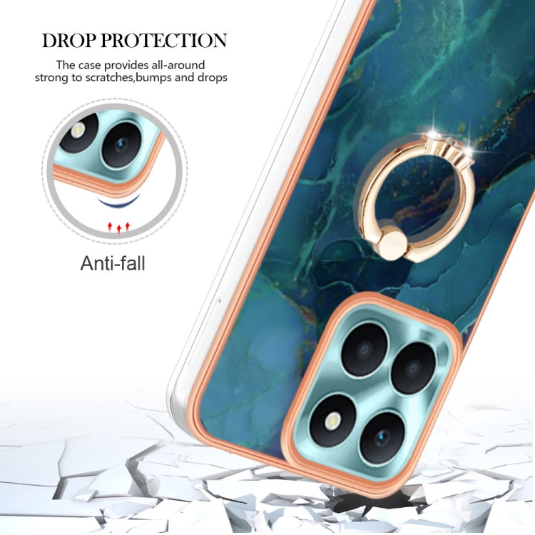 For Honor X6a Electroplating Marble Dual-side IMD Phone Case with Ring(Green 017)
