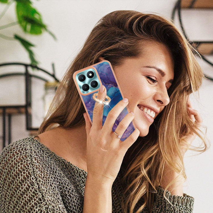 For Honor X6a Electroplating Marble Dual-side IMD Phone Case with Ring(Purple 016)