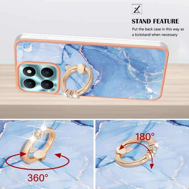 For Honor X6a Electroplating Marble Dual-side IMD Phone Case with Ring(Blue 018)