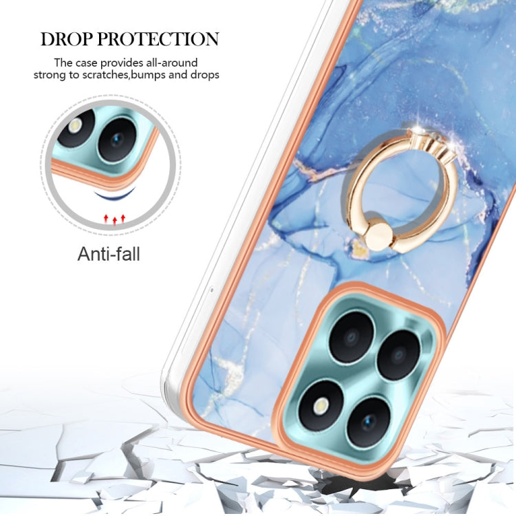 For Honor X6a Electroplating Marble Dual-side IMD Phone Case with Ring(Blue 018)
