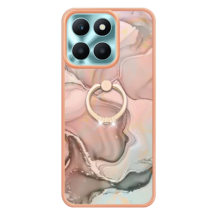For Honor X6a Electroplating Marble Dual-side IMD Phone Case with Ring(Rose Gold 015)