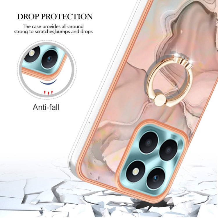 For Honor X6a Electroplating Marble Dual-side IMD Phone Case with Ring(Rose Gold 015)
