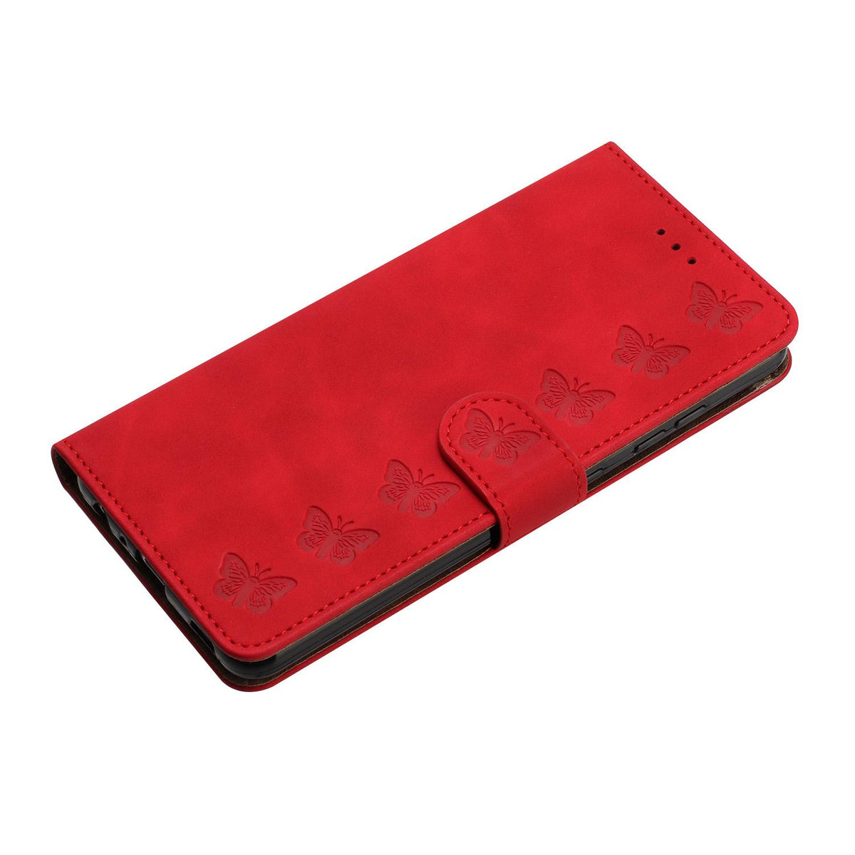 Compatible with iPhone 18 Pro Max & 17 Pro Max Seven Butterflies Embossed Leather Phone Case - Red