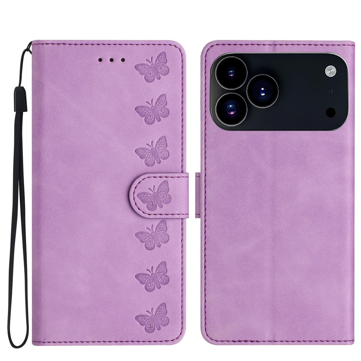Compatible with iPhone 18 Pro Max & 17 Pro Max Seven Butterflies Embossed Leather Phone Case - Purple