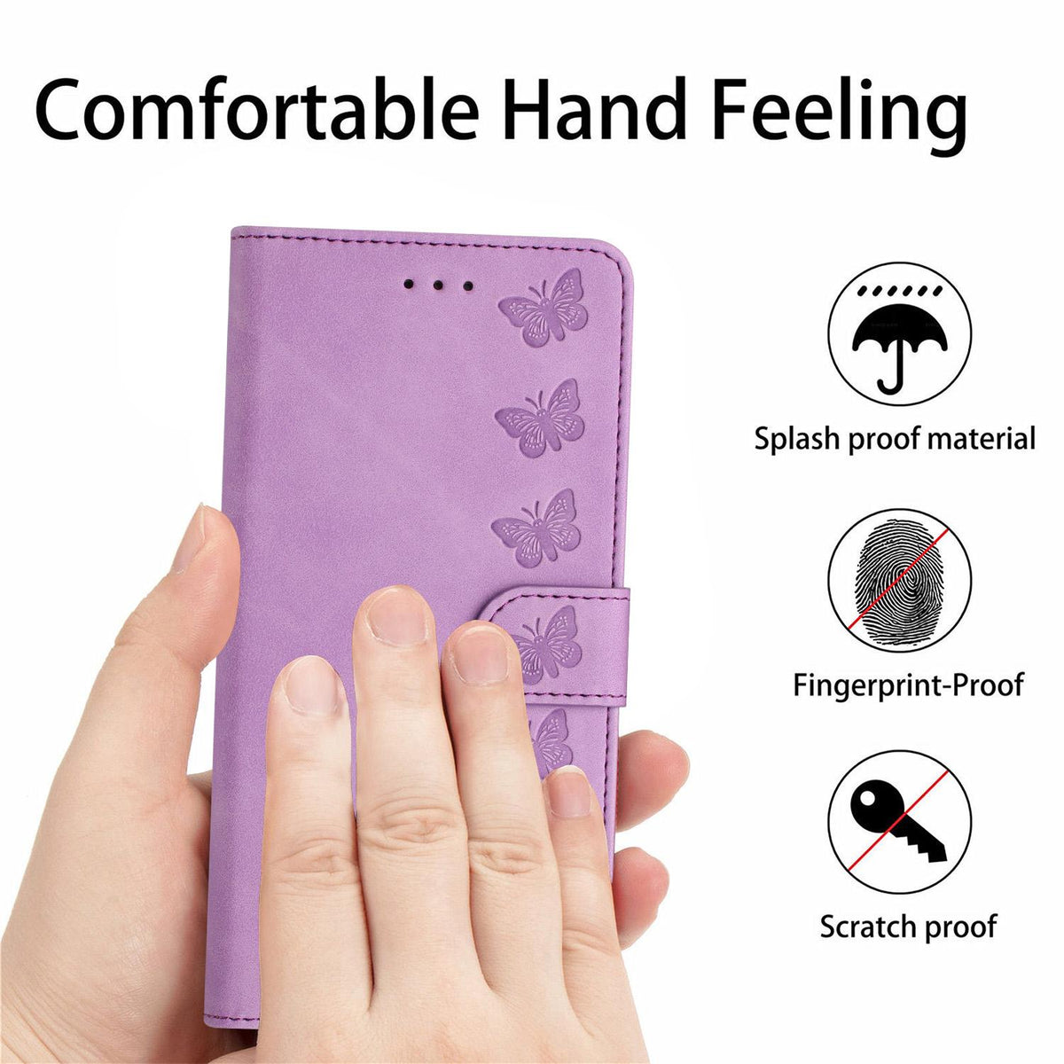 Compatible with iPhone 18 Pro Max & 17 Pro Max Seven Butterflies Embossed Leather Phone Case - Purple