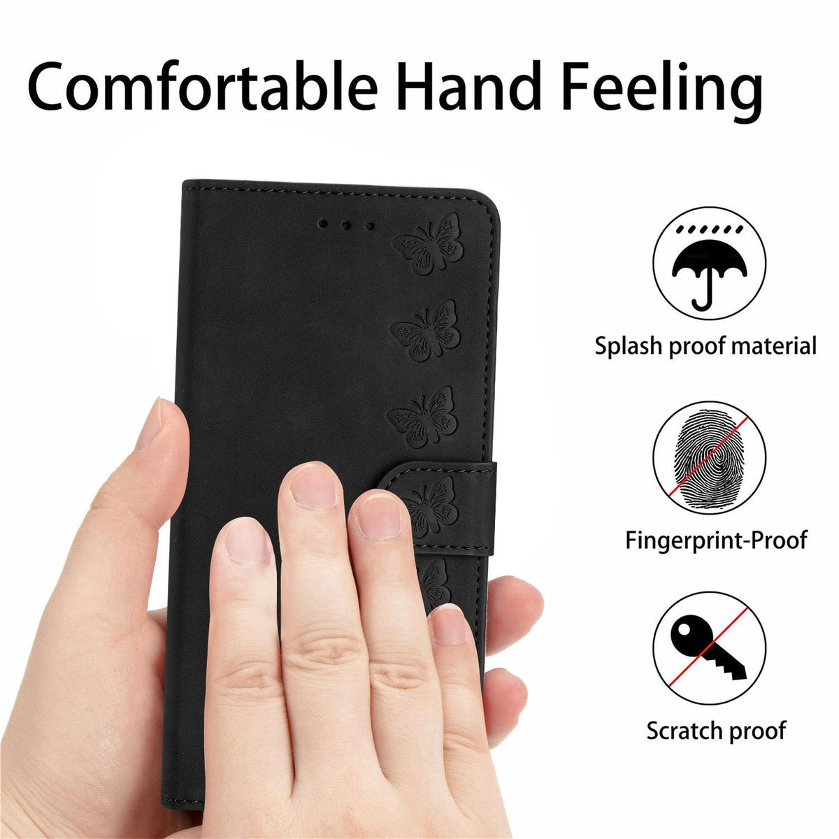 Compatible with iPhone 18 Pro Max & 17 Pro Max Seven Butterflies Embossed Leather Phone Case - Black