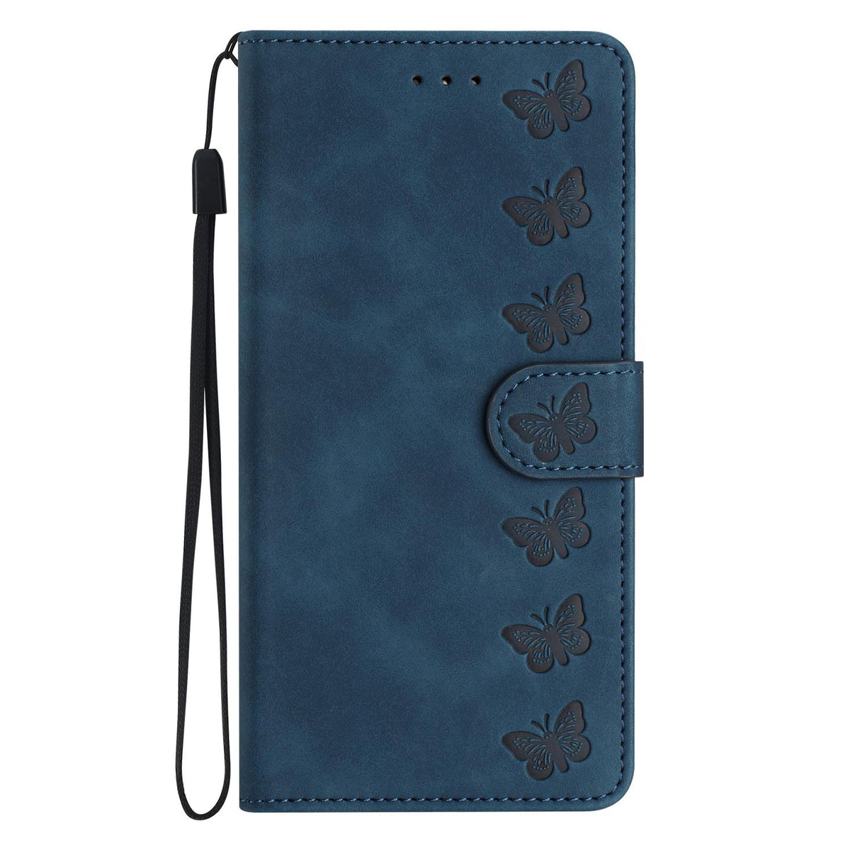 Compatible with iPhone 18 Pro Max & 17 Pro Max Seven Butterflies Embossed Leather Phone Case - Blue