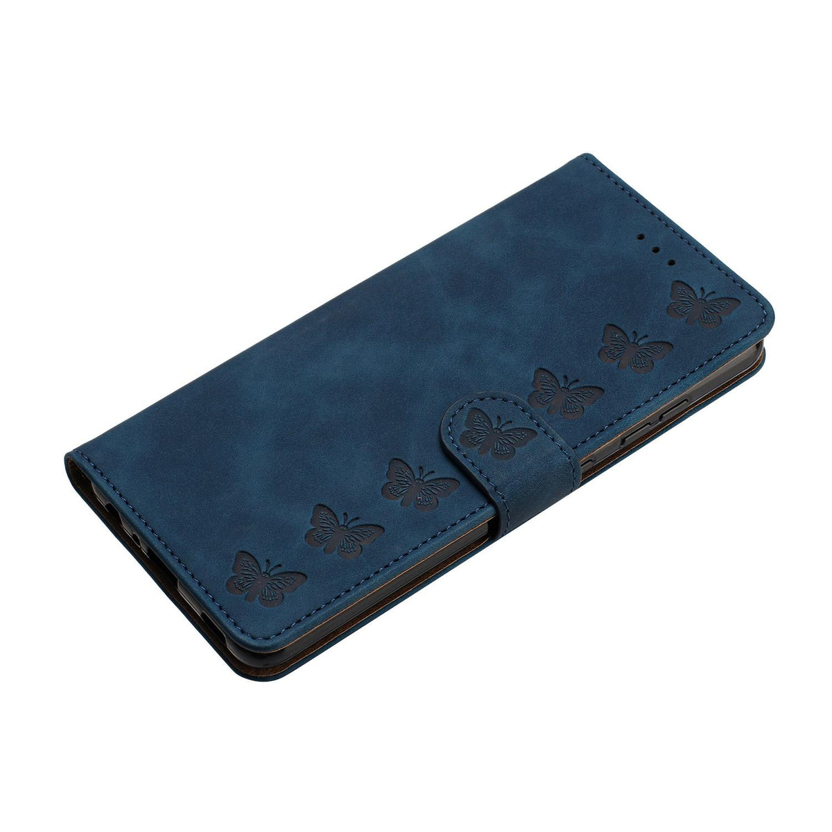 Compatible with iPhone 18 Pro Max & 17 Pro Max Seven Butterflies Embossed Leather Phone Case - Blue