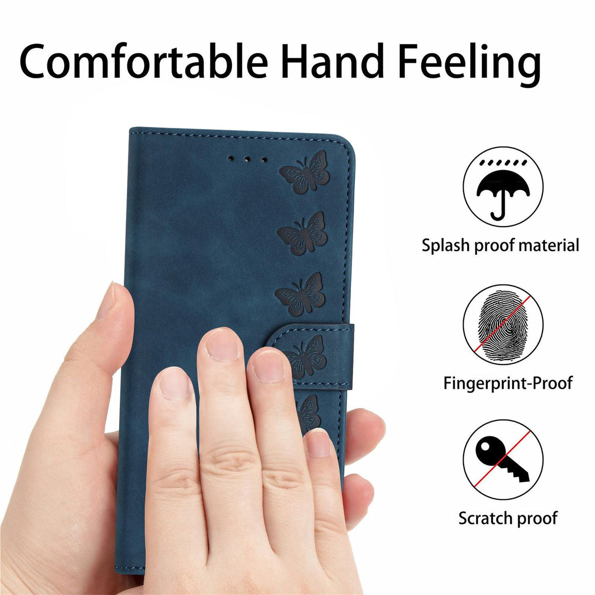 Compatible with iPhone 18 Pro Max & 17 Pro Max Seven Butterflies Embossed Leather Phone Case - Blue