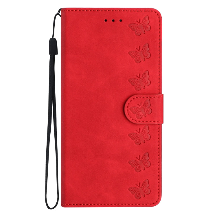 For Honor 90 Lite Seven Butterflies Embossed Leather Phone Case(Red)