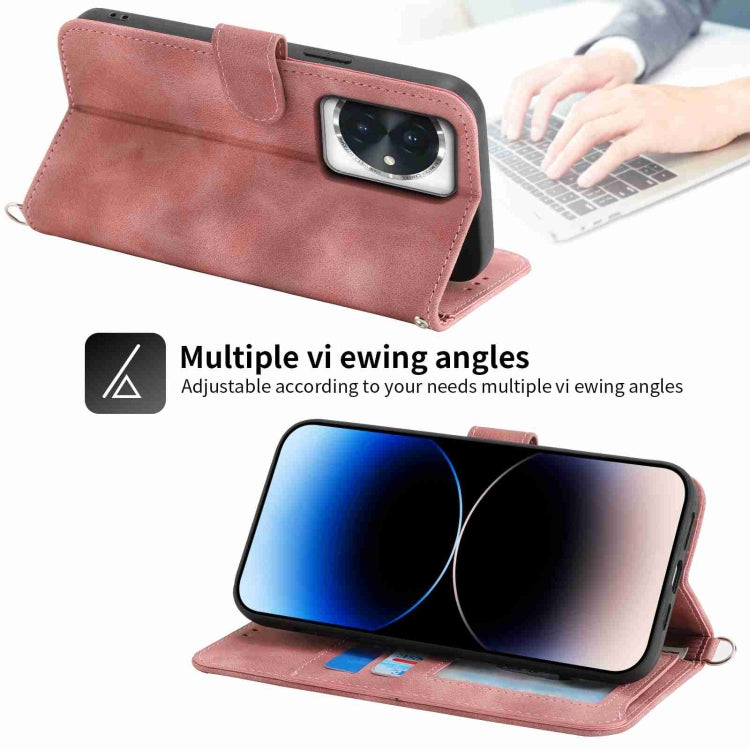 For Honor 100 Skin-feel Flowers Embossed Wallet Leather Phone Case(Pink)