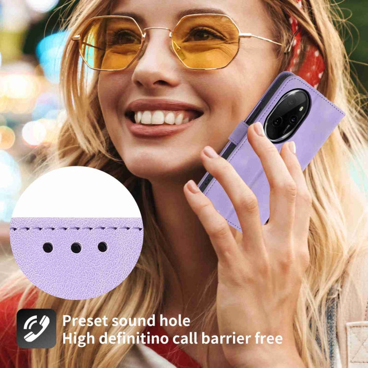 For Honor 100 Pro Skin-feel Flowers Embossed Wallet Leather Phone Case(Purple)