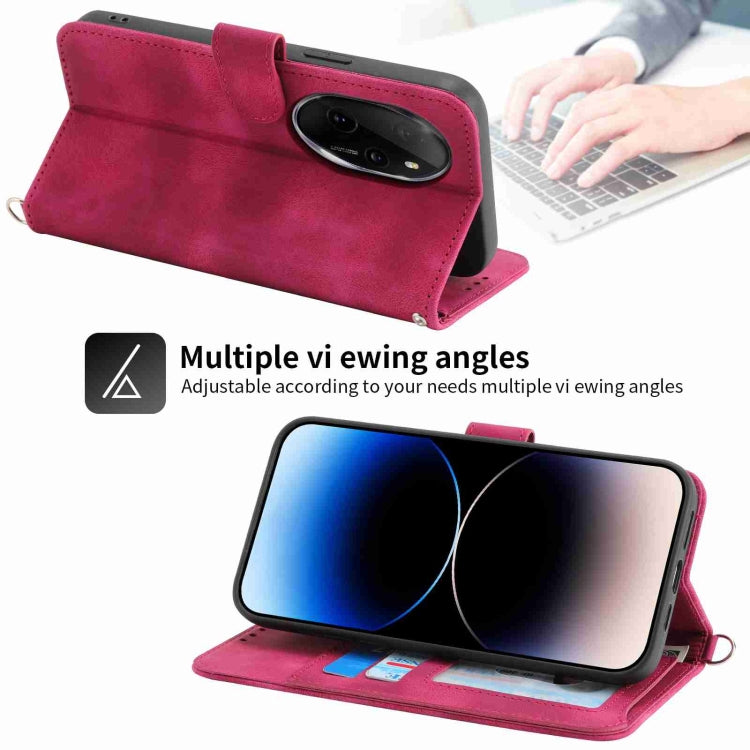 For Honor 100 Pro Skin-feel Flowers Embossed Wallet Leather Phone Case(Wine Red)