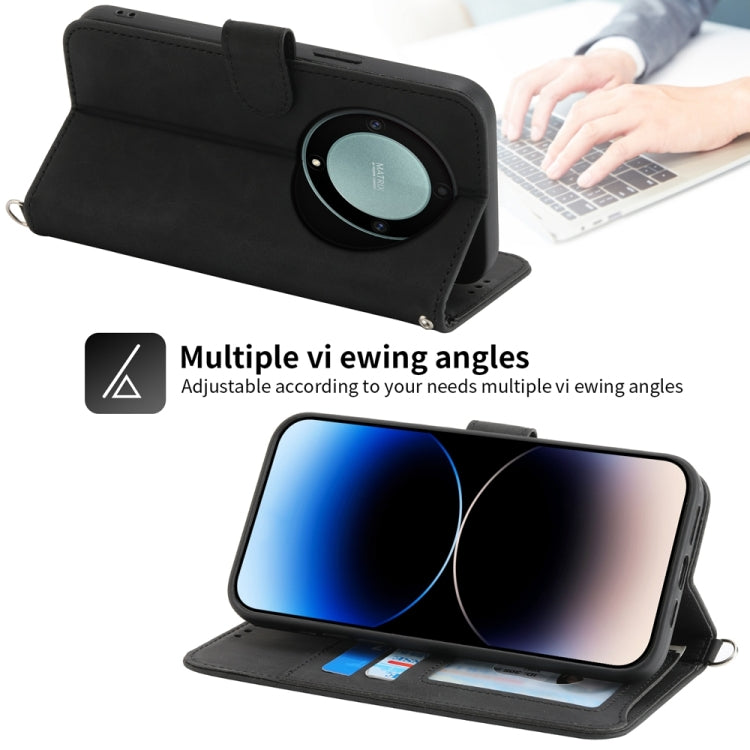 For Honor X9a Skin-feel Flowers Embossed Wallet Leather Phone Case(Black)