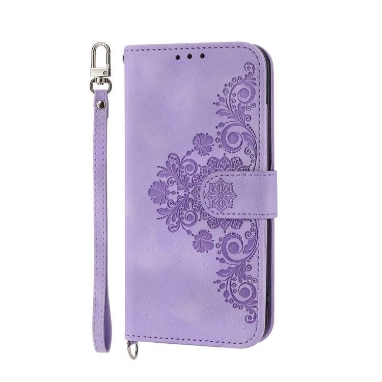 For Honor X9b Skin-feel Flowers Embossed Wallet Leather Phone Case(Purple)